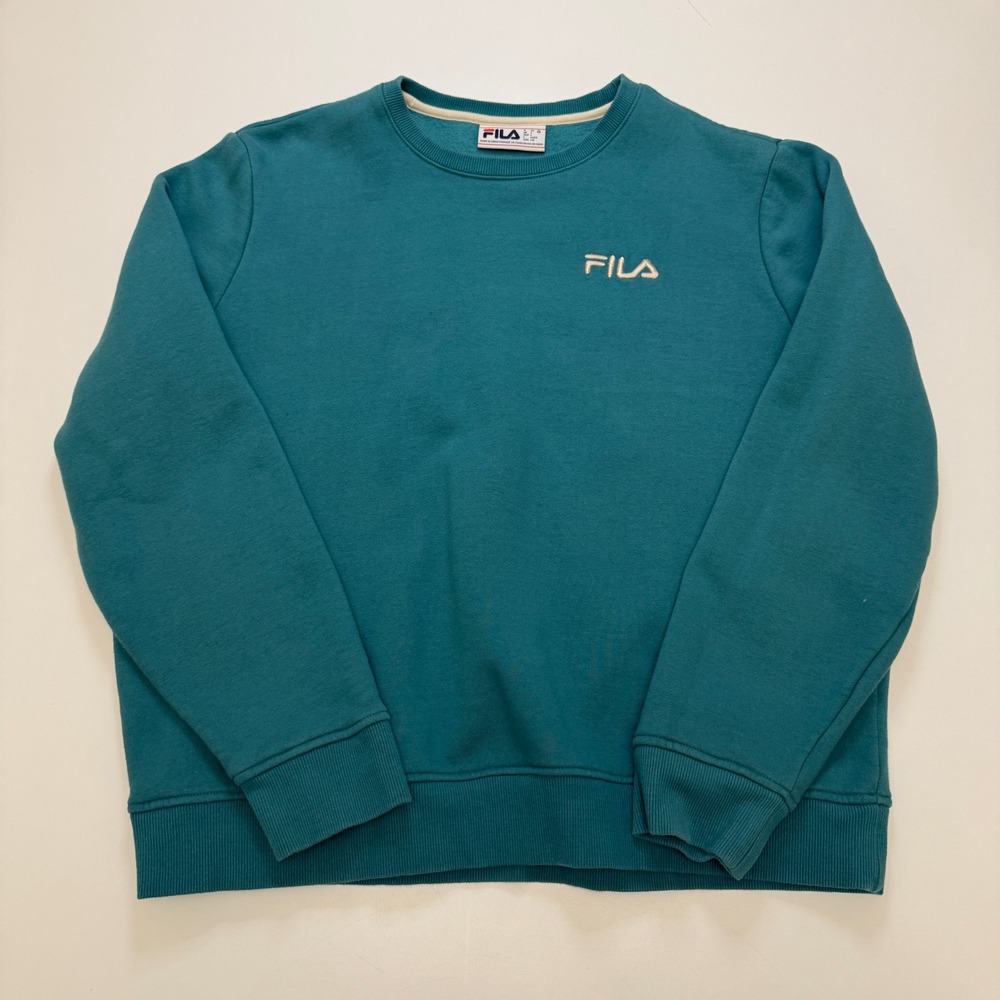 Fila Embroidered Logo Teal Blue‎ Cotton Blend Crewneck Sweatshirt Mens Large